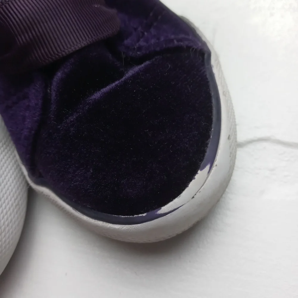 Cat & Jack girls size 8 dark purple velour uppers hi-top ribbon tie lace shoes